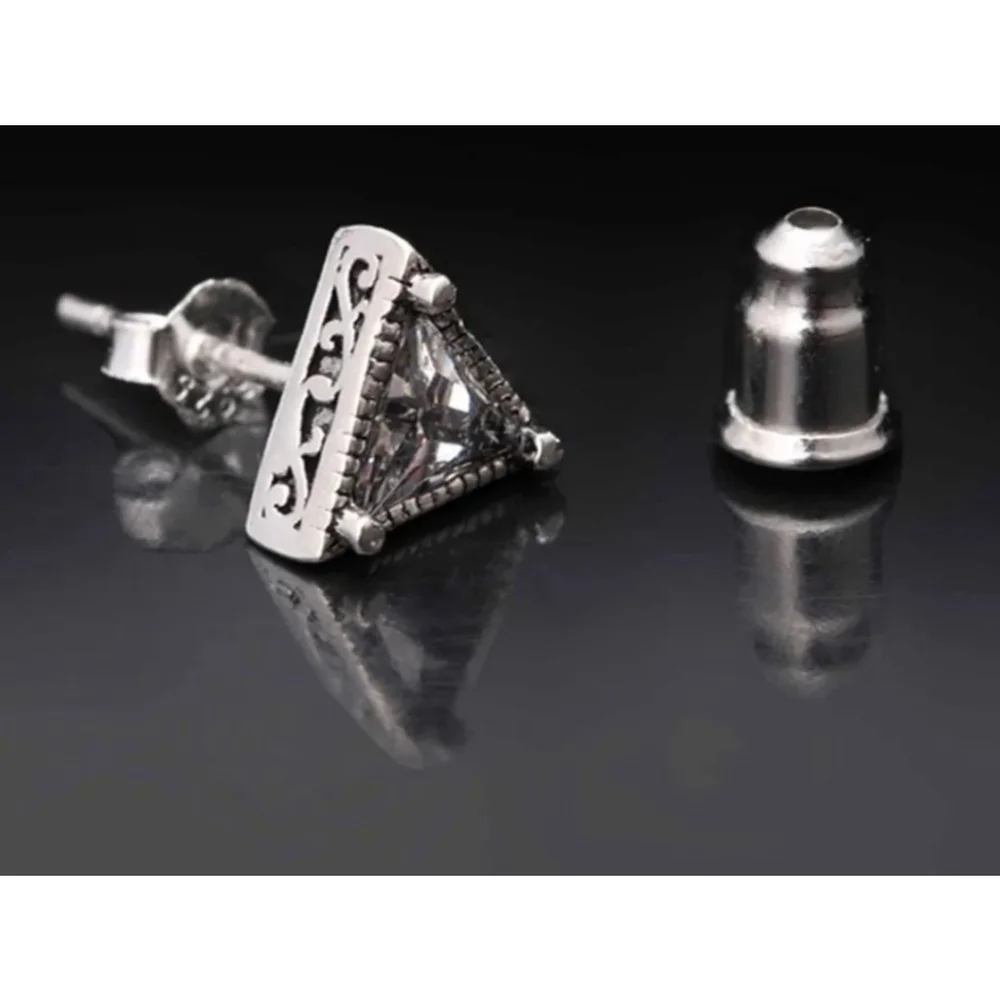 Trillion Cut‎ Simulated Diamond 925 Sterling Silver Triangle Stud Earrings